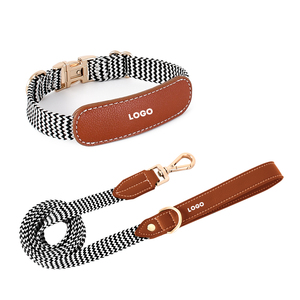 Guinzaglio per Cani Intrecciato a Righe in Nylon Resistente con Set Collare e Guinzaglio in Pelle per Cani di Taglia Media e Grande - Product Image 3