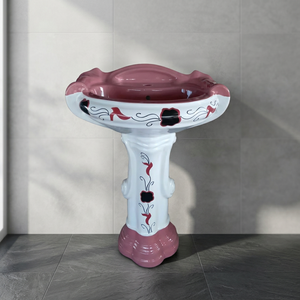 Vitrossa Flower Design Big Sterling Ceramic Pedestal Wash Basin Set Marble Style Bathroom Sink - Product Image 4