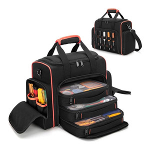 Sac à outils robuste personnalisable en polyester résistant à l'eau avec 3 étuis amovibles et 2 couches de fermetures éclair pour outils à main - Product Image 1