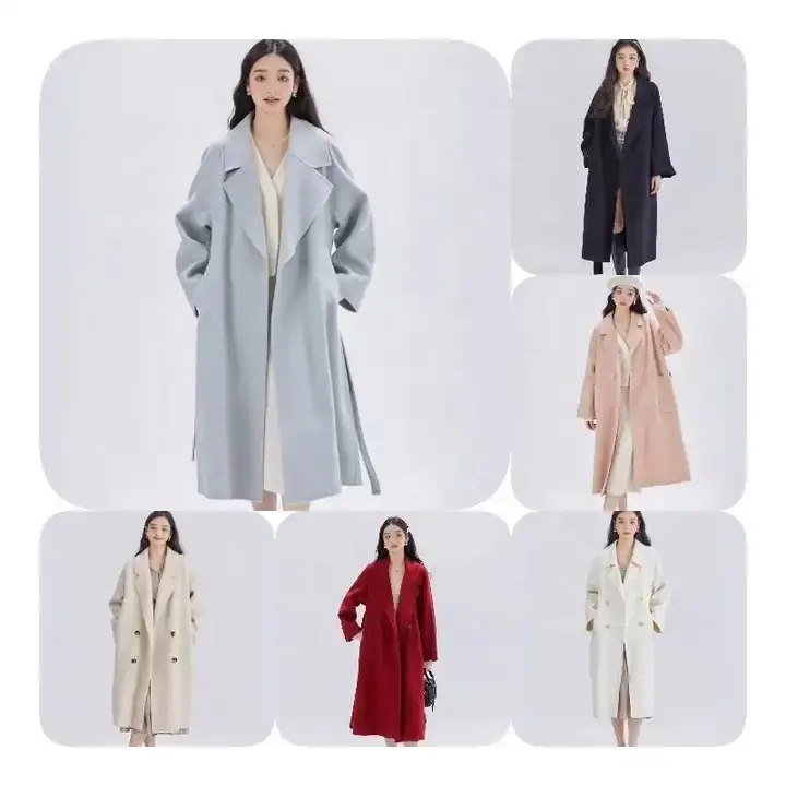 2023 all'ingrosso elegante Manteau donna donna con cintura lunga mezza giacca da donna in lana lunga Trench invernale