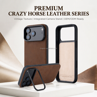 Étui en cuir véritable Crazy Horse pour iPhone 18 Pro Max avec anneau magnétique intégré, coque arrière de protection antichoc