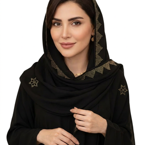 Pañuelo Hijab Negro de Poliéster para Mujer al por Mayor, Patrón Geométrico, Chal Largo, Ligero y Transpirable para Uso Diario en Todas las Estaciones - Product Image 1
