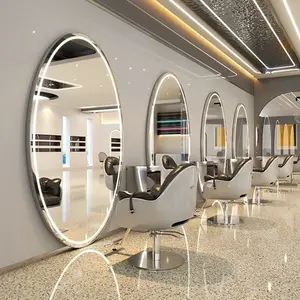 Grosir furnitur Salon potong rambut cermin tempat pangkas rambut Cermin Salon emas dengan LED