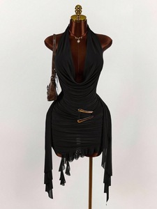 Nuovi Abiti Asimmetrici alla Moda per Donne, <span class=keywords><strong>Vestito</strong></span> Elegante Monocolore con Collo Halter, Schiena Scoperta, Aderente e Arricciato, Abito Sexy da Donna - Product Image 4