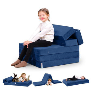 Children's Foldable Foam Mattress Medium Firm Blue Washable Play Mat for Kids Bedroom Sleep <b>Sofa</b> Bed - Product Image 5