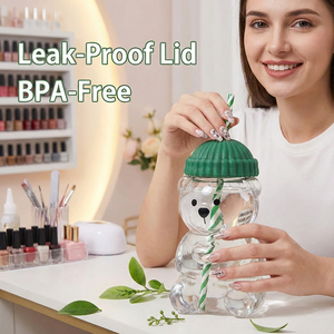 Tazza in Vetro Trasparente con Orsacchiotto e Logo Personalizzato, Coperchio per Acqua e Caffè, Idea Regalo - Product Image 6