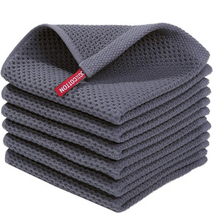 Lot de 4 torchons de cuisine en <span class=keywords><strong>coton</strong></span> gaufré 100% absorbants <span class=keywords><strong>et</strong></span> à séchage rapide, 12x12, gris foncé - Product Image 6