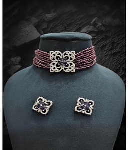 Conjunto de Collar de Gargantilla con Cuentas de Primera Calidad, con Pendientes a Juego y Colgante de Piedra Transparente Brillante para Bodas, Fiestas y Eventos Festivos - Product Image 1