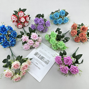 Roses <span class=keywords><strong>artificielles</strong></span> en velours de haute qualité en gros, roses à 7 têtes, roses Gemme et Gypsophile <span class=keywords><strong>pour</strong></span> la décoration intérieure - Product Image 4