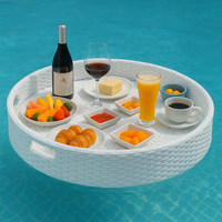 Panier flottant rond en rotin pour le petit-déjeuner, plateau flottant pour la piscine, pour dîner en plein air, hôtel, bord de piscine, plateau pour le thé de l'après-midi