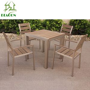 Mobilier d'extérieur pour bar et Terrasse, chaise et table en bois d'aluminium brossé, ensemble de table à manger pour restaurant - Product Image 1