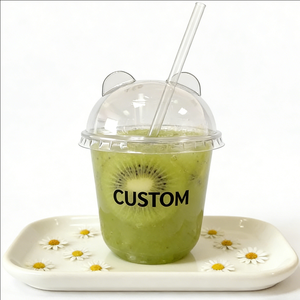 Contenants alimentaires jetables en plastique personnalisés en forme d'ours avec couvercles et pailles pour fruits et snacks, vente en gros - Product Image 5