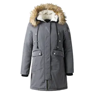 Proveedor de China, abrigo de invierno cálido para mujer, chaqueta acolchada gruesa, Parka acolchada con capucha recortada de piel