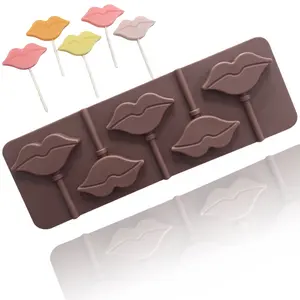 Molde de silicone para pirulito, molde de silicone para doces duros e chocolate, 919 fábrica e estoque, molde para fazer doces com lábios de 5 cavidades, molde de resina de silicone sem bpa