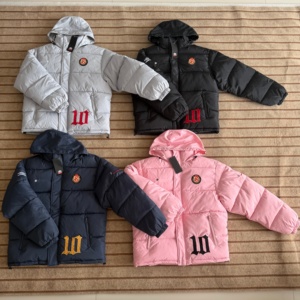 Veste d'hiver unisexe en coton épais matelassé avec capuche, logo brodé, coupe ample, résistante au vent, fermeture éclair intégrale, style streetwear - Product Image 1