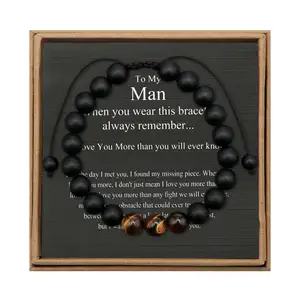 New Design Natural Stone Gift To Son Boyfriend Husband Dad Tiger Eye Matte Onyx Card Bracelet Bead Bracelet