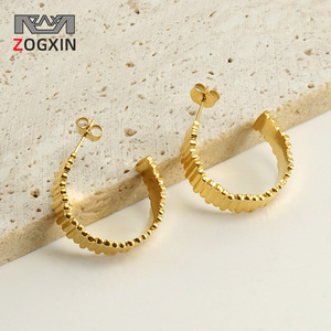 ZOGXIN Gold Hoop Earrings Geometric Design Stainless Steel For Women Fashion Jewelry - Product Image 1