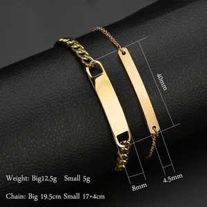 Accepter <span class=keywords><strong>Gravure</strong></span> personnalisée Bracelet à maillons en acier inoxydable plaqué <span class=keywords><strong>or</strong></span> 18 carats Bracelet à barre vierge pour femmes et hommes - Product Image 4
