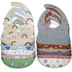 Nieuwe Babyvoeding Item Producten Kids Dineren Afdrukken Siliconen Voeding Bebes Bib Waterdichte Custom Bedrukte Baby Slabbetjes