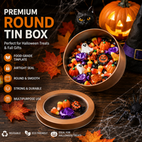 Caja Redonda de Metal Personalizada con Logotipo y Ventana, Contenedor Premium para Dulces de Halloween, Estuche Metálico Sostenible para Golosinas de Otoño