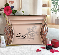 3-delige eco-vriendelijke plastic opbergbakjes voor snacks, fruit, sieraden, parfum, cosmetica - moderne luxe gouden inlay voor feestjes
