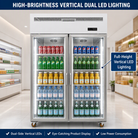 Vitrine réfrigérée verticale à double porte pour boissons, avec refroidissement par air forcé et éclairage LED, idéale pour les bars à jus
