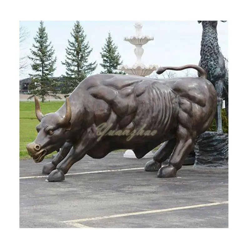 Estatua de bronce fundido para decoración al aire libre, estatua de bronce de toro de tamaño real para pared de calle