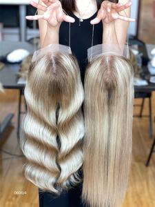 Personalizado hecho al por mayor 100% cabello humano femenino cabello virgen cabello ruso Toppers 5x5 encaje frontal 8x8 Topper para mujeres blancas - Product Image 5