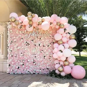 Pared de flores artificiales rosas 2024, envío directo de fábrica, decoración de pared de flores para fiesta de boda, decoración de tienda para el hogar
