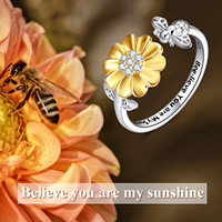 Bijoux fins en argent sterling 925 personnalisé vous êtes mon soleil bague ouverte abeille réglable pour les femmes