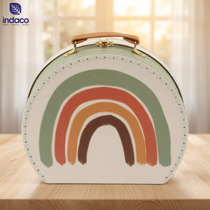 Rainbow Printed Paper Luggage, Children's Storage <b>Box</b> with Handle, Retro Decoration, Portable Gift Packaging <b>Box</b> - Product Image 1