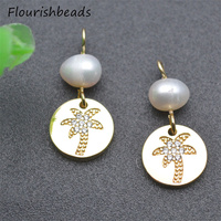 Accessoires de boucles d'oreilles couleur sans Nickel reste plaqué or CZ Pave perles naturelles arbre de coco charmes pour la fabrication de bijoux de bricolage
