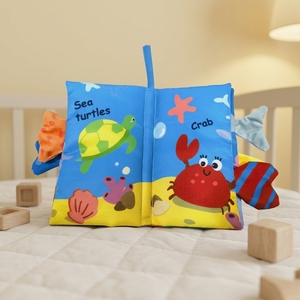 Libro de tela sensorial 3D con cola para bebé, juguete sonoro con temática de animales marinos, libro suave de primer aprendizaje para recién nacidos, regalos para bebés - Product Image 1