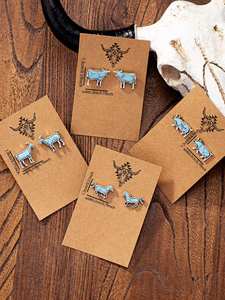 أقراط حيوانات مزرعة غربية أزرق فيروز ماعز خنزير حصان مواشي أعمدة معدنية-ملابس يومية أقراط عشيق صديقة للهدايا - Product Image 4