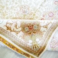 10x14ft Luxe Oversize Beige Médaillon Tapis Faits À La Main En Soie Du Cachemire Tapis Noué À La Main