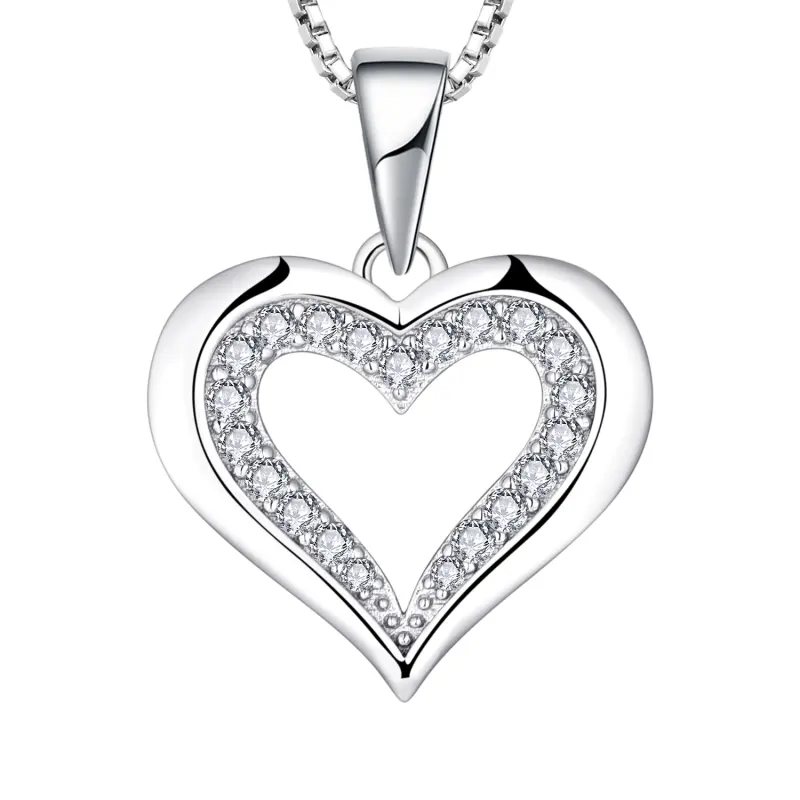 Wholesale Luxury Jewelry 925 Sterling Silver White Cz Heart Shape Pendant 925 Sterling Silver Custom Gold Necklace Chain