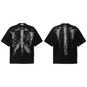 Nouvel Arrivage T-shirt Homme Américain Vintage Original à Manches Courtes Coupe Ample Imprimé Rayons X Texture Gaufrée 280g Grammage Lourd - Product Image 1