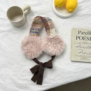 Cache-oreilles en fausse <span class=keywords><strong>fourrure</strong></span> pour femmes, toutes saisons, avec nœud papillon – Couvre-oreilles chauds en peluche à motif écossais, options multicolores, élégants pour l'extérieur - Product Image 3