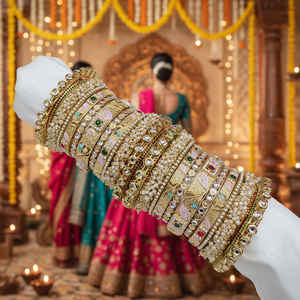 Beautiful Kundan Meenakari and Pearl <b>Bangles</b> <b>Set</b> Designer Glam Finish Jewelry Ideal for Weddings, Parties and Festivals - Product Image 3