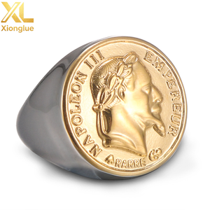 Bague pour homme en acier inoxydable PVD plaqué or 18 carats, style européen et américain, vintage, tête de Napoléon, punk, plaqué or, étanche - Product Image 2