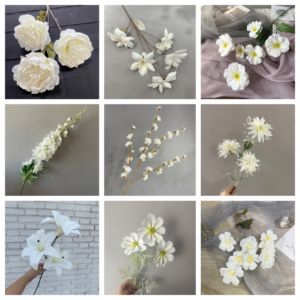 Décoration de plafond de scène de mariage avec fleurs artificielles : roses, lys, marguerites, hortensias, style floqué blanc et vert classique haut de gamme - Product Image 2