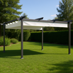 Pérgola Retráctil de Aluminio con Toldo de 13 x 13 Pies, Blanca, para Jardín o Patio Exterior, Estilo Moderno, Marco con Recubrimiento en Polvo - Product Image 2