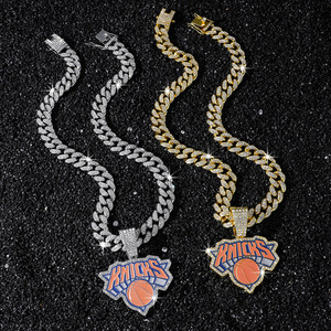 Collier de championnat de basketball personnalisé, chaîne cubaine plaquée argent et or, entièrement sertie de cristaux, pendentif tournoi de baseball - Product Image 2
