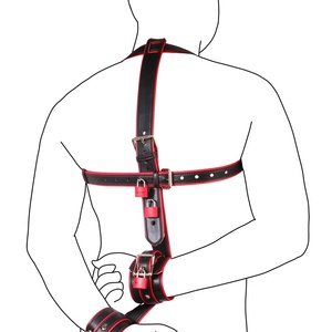 สายรัดข้อมือและไหล่แบบล็อคได้ ชุดรัดตัวไมโครไฟเบอร์ BDSM พร้อมสายจูงสำหรับผู้ชาย ใช้สำหรับเกมส์กิจกรรมทางเพศและอุปกรณ์พันธนาการ - Product Image 2