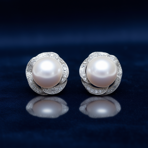 Orecchini classici con perle bianche imitazione e design a fiore con diamanti per gioielli da sposa da donna - Product Image 2