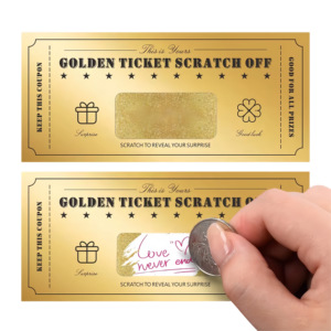 Étiquette de carte à gratter dorée promotionnelle, carte dorée, billet de loterie, carton, papier fantaisie, estampage à chaud, autocollant à gratter - Product Image 2