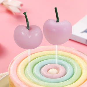 3D <strong>Red</strong> Cherry Shaped Birthday Cake <strong>Candles</strong> 3 Pcs Set for Birthday Party Decoration - Product Image 2