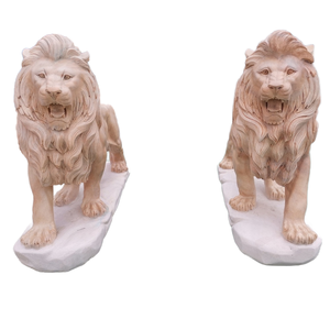 Estatua de León de mármol rojo de puesta de sol personalizada estatua de león de piedra de tamaño real de jardín escultura de estatua de León de piedra tallada con escultura de estatua de mármol - Product Image 2