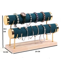 Présentoir de Rangement à Bijoux en Bois Massif 3 Niveaux Métal Doré pour Bagues, Bracelets, Montres avec Logo