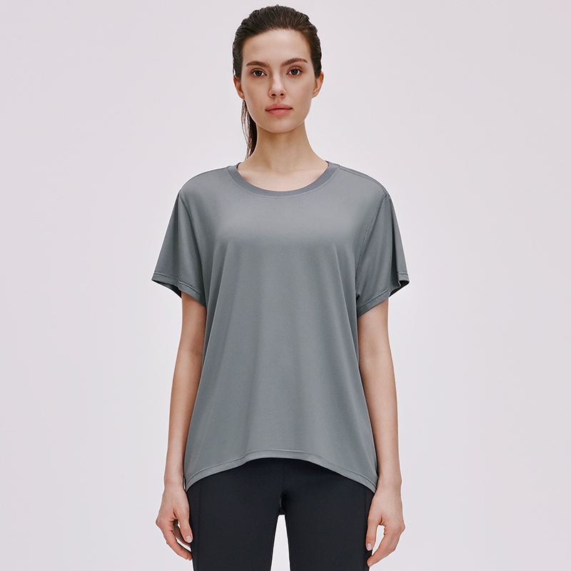 Women's Breathable Regular Fit Yoga T-Shirt Hip Length Short Sleeve Running Gym Athletic Front Logo Spandex/Nylon Plus Size